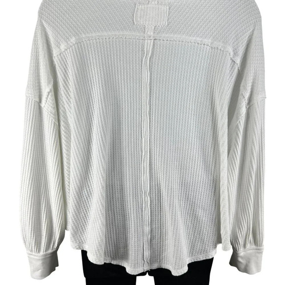 Free People Women Large White Caroline Thermal Top Asym Hem Waffle Knit Pullover - Picture 10 of 13